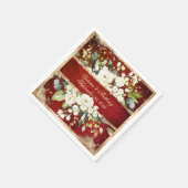 ホワイト金ゴールド植物性フローラレッド結婚ズ スタンダードカクテルナプキン (角)