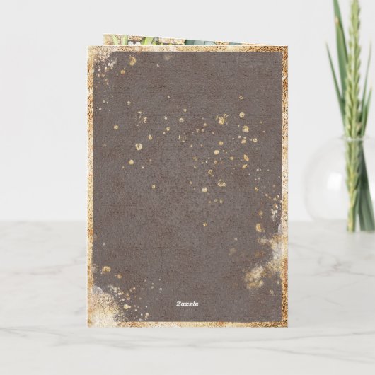 ホワイト金ゴールド植物性フローラ素朴結婚ズ 招待状 (裏面)