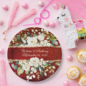 ホワイト金ゴールド植物性素朴フローラ結婚レッドPa ペーパープレート (パーティー)