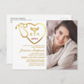 ホワイト金ゴールド看護卒業招待状はがき インビテーションポストカード (正面/裏面)