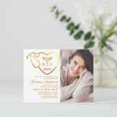 ホワイト金ゴールド看護卒業招待状はがき インビテーションポストカード (スタンド正面)