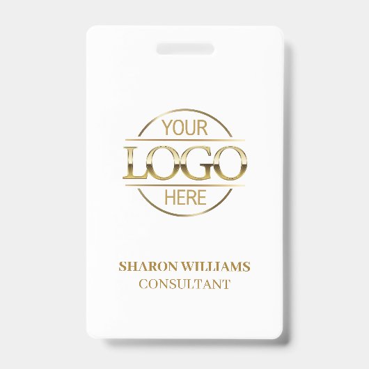ホワイト金ゴールド社員IDとビジネスカスタムロゴ バッジ (正面)