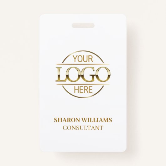 ホワイト金ゴールド社員IDとビジネスカスタムロゴ バッジ (正面)