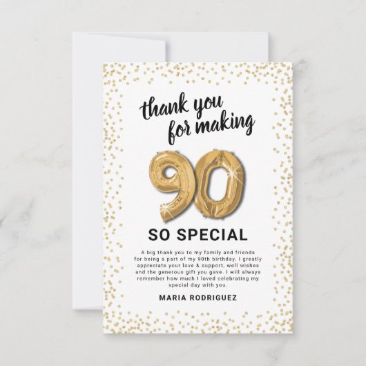ホワイト金ゴールド第90回大人誕生日 サンキューカード (正面)