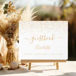 ホワイト金ゴールド紙吹雪モノグラム卒業パーティー ゲストブック