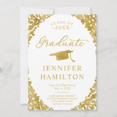 ホワイト金ゴールド紙吹雪写真卒業のお知らせ 招待状 (正面)