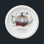 ホワイト金ゴールド素朴パンプキンベビーシャワー ペーパープレート<br><div class="desc">赤ち素朴ゃんエレガントのシャワー紙プレートで、白いカボチャに秋の濃い花と金ゴールドグリッター。カスタマイズこの製品には、お母さんの名前とイベント日を加えます。秋のデザインはシャ男女兼用ワーに最適。</div>