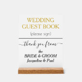 ホワイト金ゴールド結婚カラーのゲストブック名 アクリルサイン (正面)