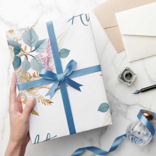 ホワイト金ゴールド結婚ネイビー/シャワーおめでとう ラッピングペーパー (ギフト)