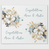 ホワイト金ゴールド結婚ネイビー/シャワーおめでとう ラッピングペーパー (フラット)