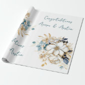 ホワイト金ゴールド結婚ネイビー/シャワーおめでとう ラッピングペーパー (アンロールド)