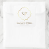 ホワイト金ゴールド華美結婚式の引き出物スクエアステッカー スクエアシール (バッグ)