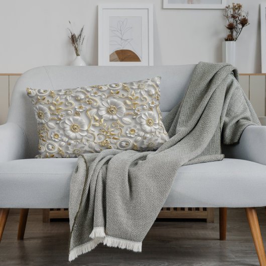 ホワイト金ゴールド装飾3Dフローラフローラ 枕カバー