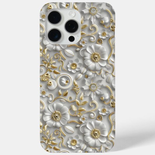 ホワイト金ゴールド装飾3Dフローラフローラ Case-Mate iPhoneケース (裏面)