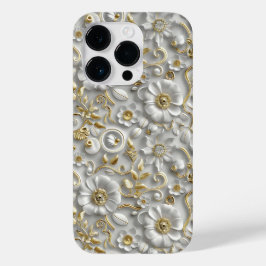 ホワイト金ゴールド装飾3Dフローラフローラ Case-Mate iPhone 14 PROケース