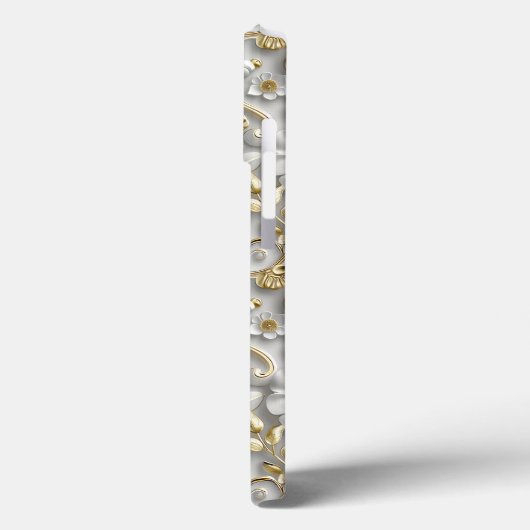 ホワイト金ゴールド装飾3Dフローラフローラ Case-Mate iPhoneケース (裏面 / 左)