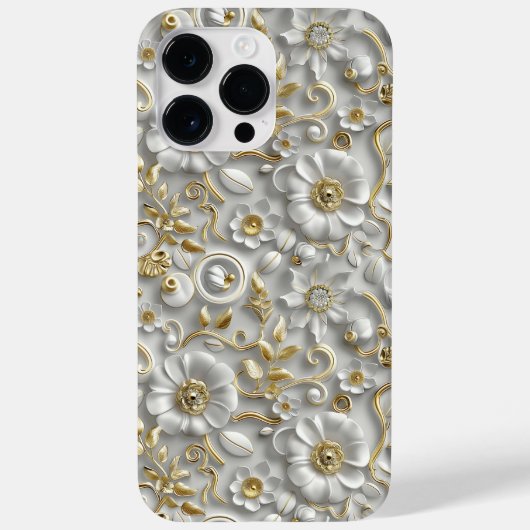 ホワイト金ゴールド装飾3Dフローラフローラ Case-Mate iPhoneケース (裏面)