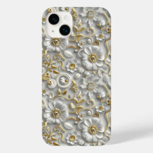 ホワイト金ゴールド装飾3Dフローラフローラ Case-Mate iPhone 14 PLUSケース