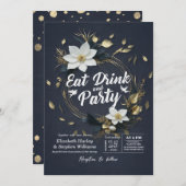 ホワイト金ゴールド食べフローラドリンク&パーティー結婚ズ 招待状 (正面/裏面)