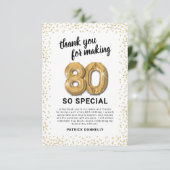 ホワイト金ゴールド80th大人誕生日 サンキューカード (スタンド正面)