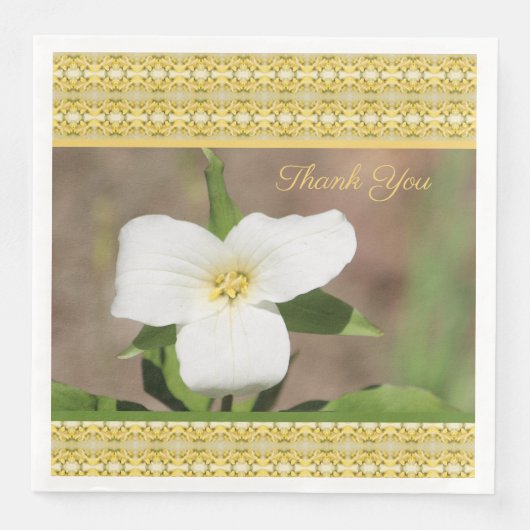 ホワイト金ゴールド&グリーントリリウム紙ナプキンス (正面)