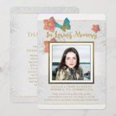 ホワイト金ゴールド&グレーバタフライメモリアル サンキューカード (正面/裏面)