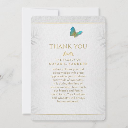 ホワイト金ゴールド&グレーバタフライメモリアル サンキューカード (裏面)