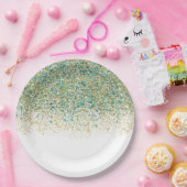 ホワイト金ゴールド&ティール（緑がかった色）ブルーグリッターモダンコースタルグラム ペーパープレート (パーティー)