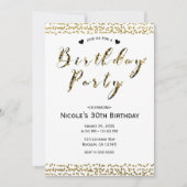ホワイト金ゴールド&ブラックシックモダングラムバースデーパーティー 招待状 (正面)