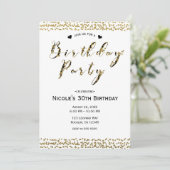 ホワイト金ゴールド&ブラックシックモダングラムバースデーパーティー 招待状 (スタンド正面)