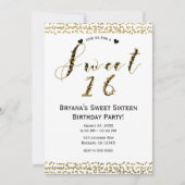 ホワイト金ゴールド&ブラックシック甘い16誕生日パーティー 招待状 (正面)