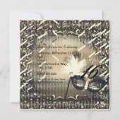 ホワイト金ゴールド&ブロンズマスカレードマスク誕生日パーティー 招待状 (裏面)