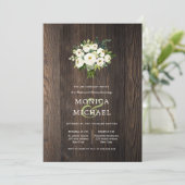 ホワイト開花ウッドブーケ結婚のリハーサルディナー 招待状 (スタンド正面)