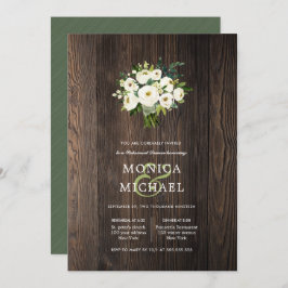 ホワイト開花ウッドブーケ結婚のリハーサルディナー 招待状