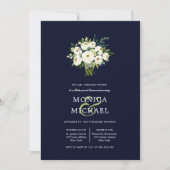 ホワイト開花ブルーブーケ結婚のリハーサルディナー 招待状 (正面)