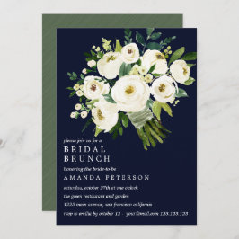 ホワイト開花ブルーブーケ結婚スブライダルブランチ 招待状
