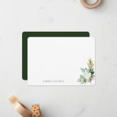 ホワイト開花緑の女性パーソナライズされた固定 ノートカード (正面/裏面インサイチュ)