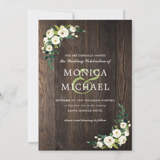 ホワイト開花 |ウッドフローラ植物学コー結婚ナー 招待状 (正面)