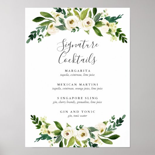 ホワイト開花 |シグネチャーカクテルメニューの署名 ポスター (正面)
