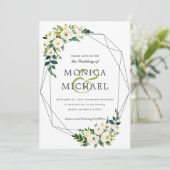 ホワイト開花 |フローラ幾何学植物結婚の 招待状 (スタンド正面)