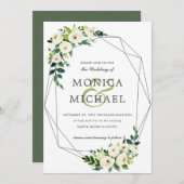 ホワイト開花 |フローラ幾何学植物結婚の 招待状 (正面/裏面)