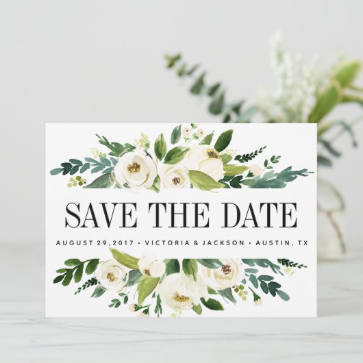 ホワイト開花 |フローラ結婚の写真の日付を保存 セーブザデート (スタンド正面)