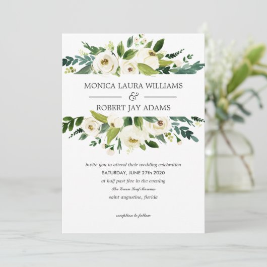 ホワイト開花 |洗練された結婚式招待状 招待状 (スタンド正面)