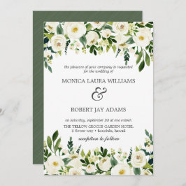 ホワイト開花 |白い花の素朴結婚な 招待状