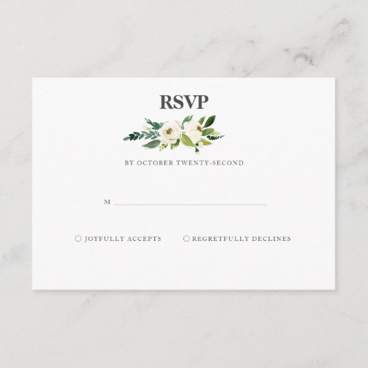 ホワイト開花RSVPカード エンクロージャーカード (正面)