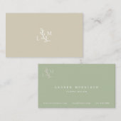 ホワイト離れモノグラムベージュ&グリーンビジネスカード 名刺 (正面/裏面)