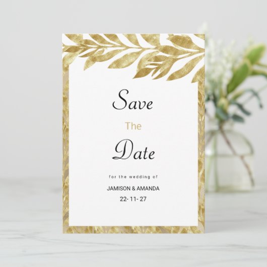 ホワイト離れ金ゴールドエレガンスフローラ保存日 招待状 (スタンド正面)