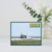 ホワイト魚釣りボート海サバンナグルジア ポストカード (スタンド正面)