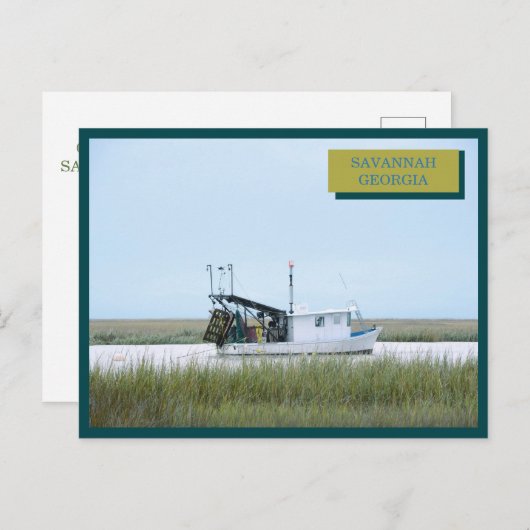 ホワイト魚釣りボート海サバンナグルジア ポストカード (正面/裏面)