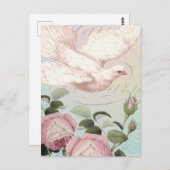 ホワイト鳩とピンクローズ ポストカード (正面/裏面)